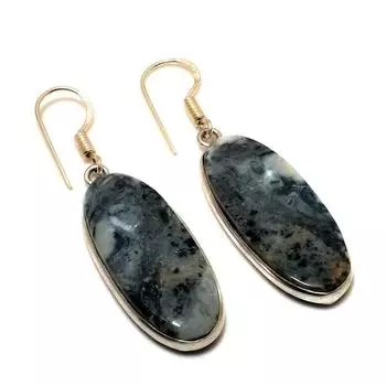 Ювелирные серьги ручной работы с драгоценным камнем Малигано Яшма 925 пробы, посеребренные, 1,89 дюйма