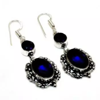 Ювелирные серьги ручной работы с драгоценным камнем Londonblue Топаз 925 пробы, посеребренные, 1,89 дюйма