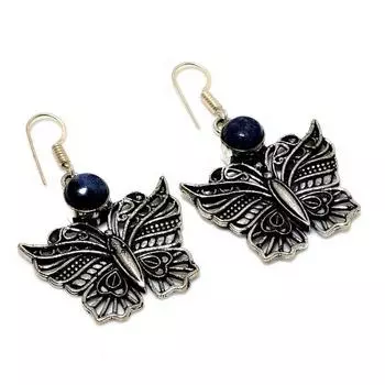 Ювелирные серьги ручной работы с драгоценным камнем лазурит 925 пробы, посеребренные, 1,89 дюйма