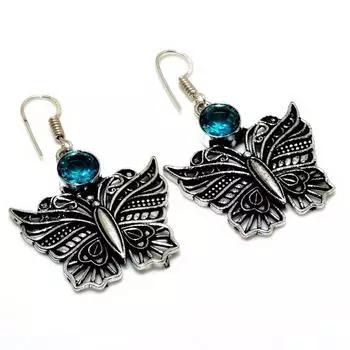 Ювелирные серьги ручной работы с драгоценным камнем Swissblue топаз 925 пробы, посеребренные, 1,89 дюйма