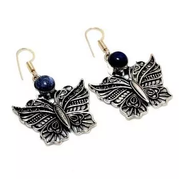 Ювелирные серьги ручной работы с драгоценным камнем лазурит 925 пробы, посеребренные, 1,89 дюйма