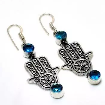 Ювелирные серьги ручной работы с драгоценным камнем Swissblue, топаз 925 пробы, посеребренные, 2,08 дюйма