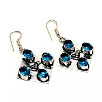 Ювелирные серьги ручной работы с драгоценным камнем Swissblue топаз 925 пробы, посеребренные, 1,74 дюйма