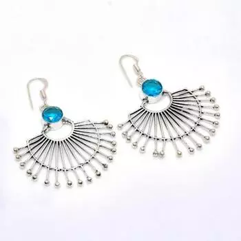 Ювелирные серьги ручной работы с драгоценным камнем Swissblue Топаз 925 пробы, посеребренные, 2,27 дюйма