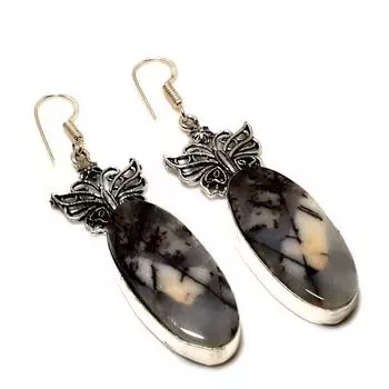 Ювелирные серьги ручной работы с драгоценным камнем Пикассо яшма 925 пробы, посеребренные, 2,65 дюйма