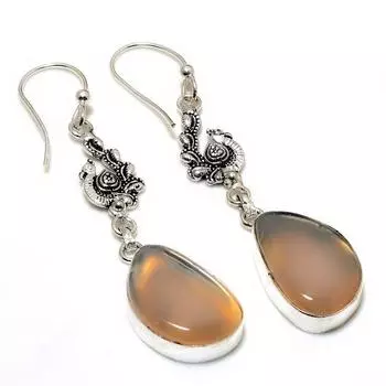 Ювелирные серьги ручной работы с драгоценным камнем аква-халцедон 925 пробы, посеребренные, 2,65 дюйма