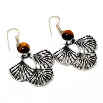 Ювелирные серьги ручной работы с драгоценным камнем 925 пробы «Тигровый глаз», посеребренные, 1,89 дюйма