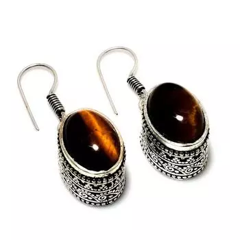 Ювелирные серьги ручной работы с драгоценным камнем 925 пробы Тигровый глаз, посеребренные, 1,32 дюйма