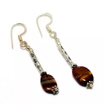 Ювелирные серьги ручной работы с драгоценным камнем 925 пробы Тигровый глаз, посеребренные, 2,27 дюйма