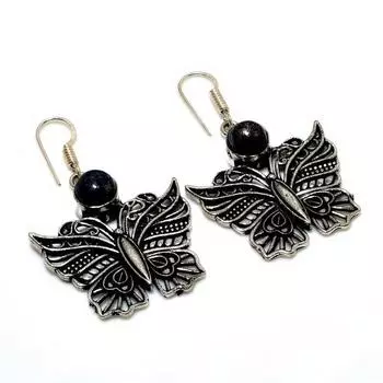 Ювелирные серьги ручной работы с драгоценным камнем лазурит 925 пробы, посеребренные, 1,89 дюйма