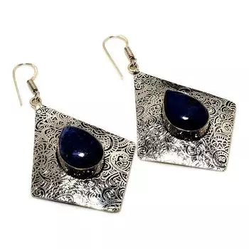 Ювелирные серьги ручной работы с драгоценным камнем лазурит 925 пробы, посеребренные, 2,5 дюйма