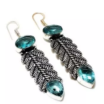 Ювелирные серьги ручной работы с драгоценным камнем Swissblue топаз 925 пробы, посеребренные, 2,84 дюйма