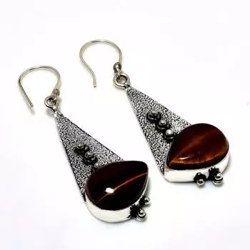 Ювелирные серьги ручной работы с драгоценным камнем 925 пробы Тигровый глаз, посеребренные, 2,27 дюйма