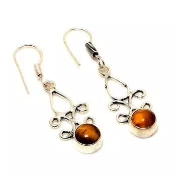 Ювелирные серьги ручной работы с драгоценным камнем 925 пробы Тигровый глаз, посеребренные, 1,70 дюйма