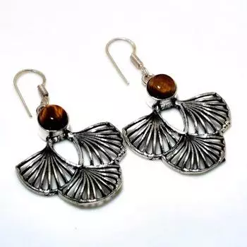 Ювелирные серьги ручной работы с драгоценным камнем 925 пробы «Тигровый глаз», посеребренные, 1,89 дюйма