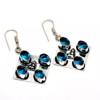 Ювелирные серьги ручной работы с драгоценным камнем Swissblue топаз 925 пробы, посеребренные, 1,89 дюйма