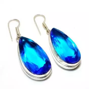 Ювелирные серьги ручной работы с драгоценным камнем Swissblue топаз 925 пробы, посеребренные, 1,89 дюйма