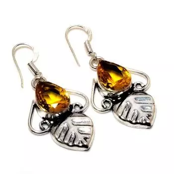 Ювелирные серьги ручной работы с драгоценным камнем цитрин 925 пробы, посеребренные, 2,65 дюйма