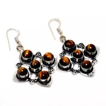 Ювелирные серьги ручной работы с драгоценным камнем 925 пробы «Тигровый глаз», посеребренные, 1,89 дюйма