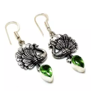 Ювелирные серьги ручной работы с драгоценным камнем Цаворит 925 пробы, посеребренные, 1,89 дюйма