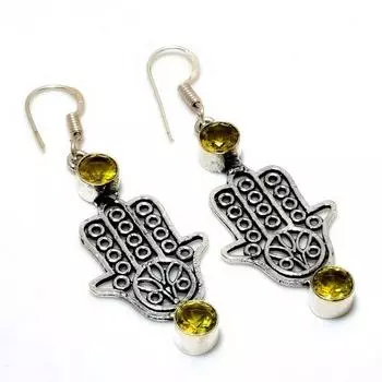 Ювелирные серьги ручной работы с драгоценным камнем цитрин 925 пробы, посеребренные, 2,08 дюйма