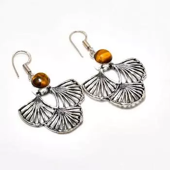 Ювелирные серьги ручной работы с драгоценным камнем 925 пробы Тигровый глаз, покрытые серебром, 1,89 дюйма