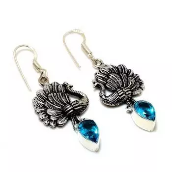 Ювелирные серьги ручной работы с драгоценным камнем Swissblue топаз 925 пробы, посеребренные, 1,89 дюйма