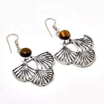 Ювелирные серьги ручной работы с драгоценным камнем 925 пробы Тигровый глаз, покрытые серебром, 1,89 дюйма