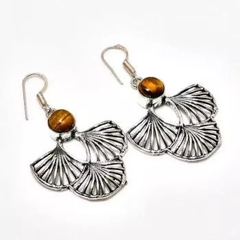 Ювелирные серьги ручной работы с драгоценным камнем тигровый глаз, посеребренные 925 пробы, 1,96 дюйма