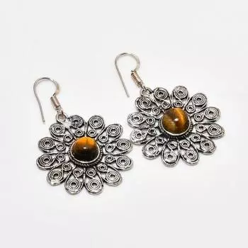 Ювелирные серьги ручной работы с драгоценным камнем 925 пробы Тигровый глаз, покрытые серебром, 1,89 дюйма