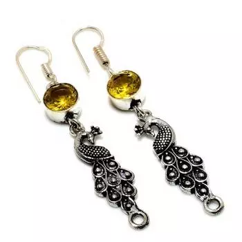 Ювелирные серьги ручной работы с драгоценным камнем цитрин 925 пробы, посеребренные, 2,38 дюйма