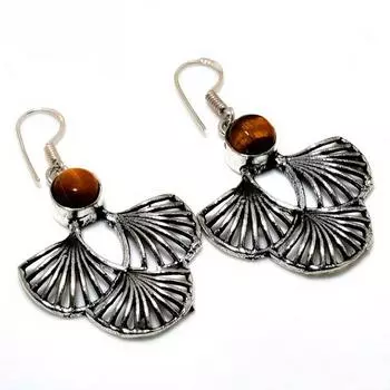 Ювелирные серьги ручной работы с драгоценным камнем 925 пробы «Тигровый глаз», посеребренные, 1,89 дюйма