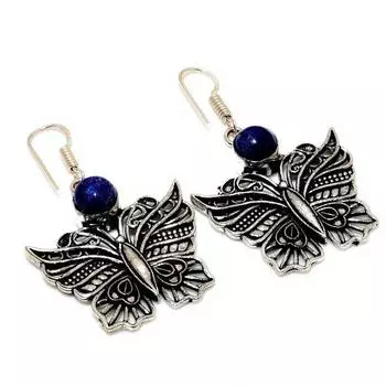 Ювелирные серьги ручной работы с драгоценным камнем лазурит 925 пробы, посеребренные, 1,89 дюйма