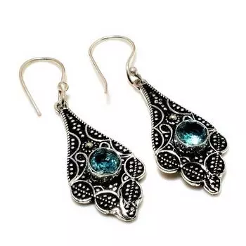 Ювелирные серьги ручной работы с драгоценным камнем Swissblue топаз 925 пробы, посеребренные, 1,89 дюйма