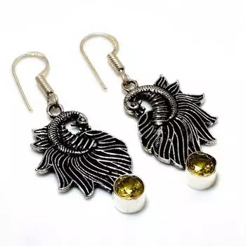 Ювелирные серьги ручной работы с драгоценным камнем цитрин 925 пробы, посеребренные, 1,89 дюйма