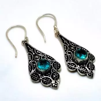 Ювелирные серьги ручной работы с драгоценным камнем Swissblue топаз 925 пробы, посеребренные, 1,89 дюйма