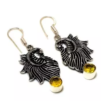 Ювелирные серьги ручной работы с драгоценным камнем цитрин 925 пробы, посеребренные, 1,89 дюйма