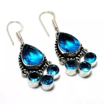 Ювелирные серьги ручной работы с драгоценным камнем Swissblue топаз 925 пробы, посеребренные, 1,70 дюйма