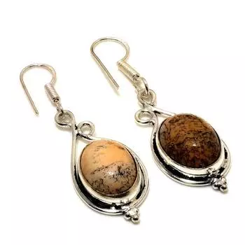 Ювелирные серьги ручной работы с драгоценным камнем яшма 925 пробы, посеребренные, 1,89 дюйма