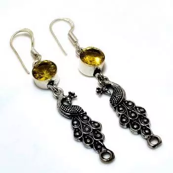 Ювелирные серьги ручной работы с драгоценным камнем цитрин 925 пробы, посеребренные, 2,38 дюйма