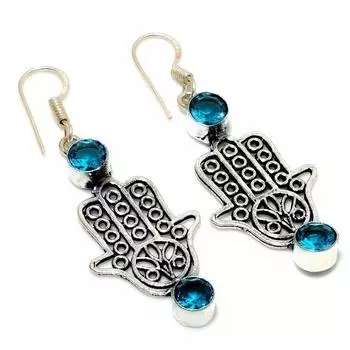 Ювелирные серьги ручной работы с драгоценным камнем Swissblue, топаз 925 пробы, посеребренные, 2,08 дюйма