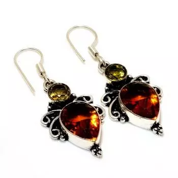 Ювелирные серьги ручной работы с драгоценным камнем цитрин 925 пробы, посеребренные, 1,70 дюйма