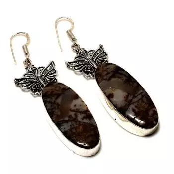 Ювелирные серьги ручной работы с драгоценным камнем Пикассо яшма 925 пробы, посеребренные, 2,65 дюйма