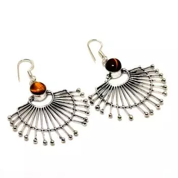 Ювелирные серьги ручной работы с драгоценным камнем 925 пробы Тигровый глаз, посеребренные, 2,12 дюйма