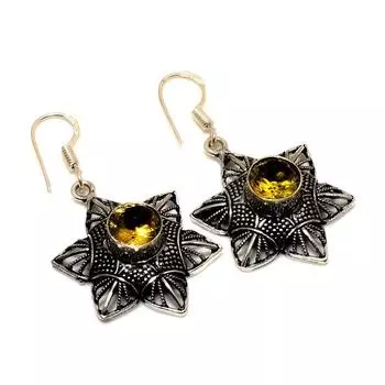 Ювелирные серьги ручной работы с драгоценным камнем цитрин 925 пробы, посеребренные, 1,70 дюйма