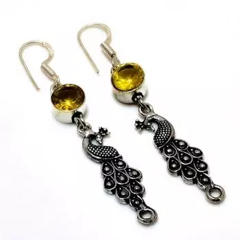 Ювелирные серьги ручной работы с драгоценным камнем цитрин 925 пробы, посеребренные, 2,38 дюйма