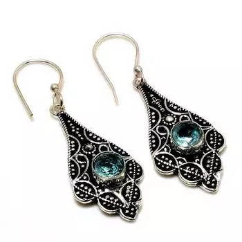 Ювелирные серьги ручной работы с драгоценным камнем Swissblue топаз 925 пробы, посеребренные, 2,00 дюйма