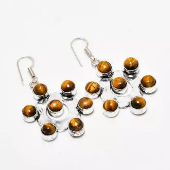 Ювелирные серьги ручной работы с драгоценным камнем 925 пробы Тигровый глаз, покрытые серебром, 1,89 дюйма