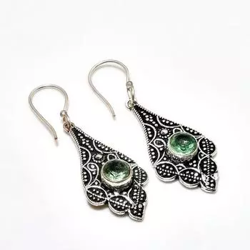 Ювелирные серьги ручной работы с драгоценным камнем цаворит, посеребренные 925 пробы, 1,96 дюйма