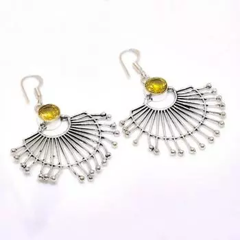Ювелирные серьги ручной работы с драгоценным камнем цитрин 925 пробы, посеребренные, 2,27 дюйма
